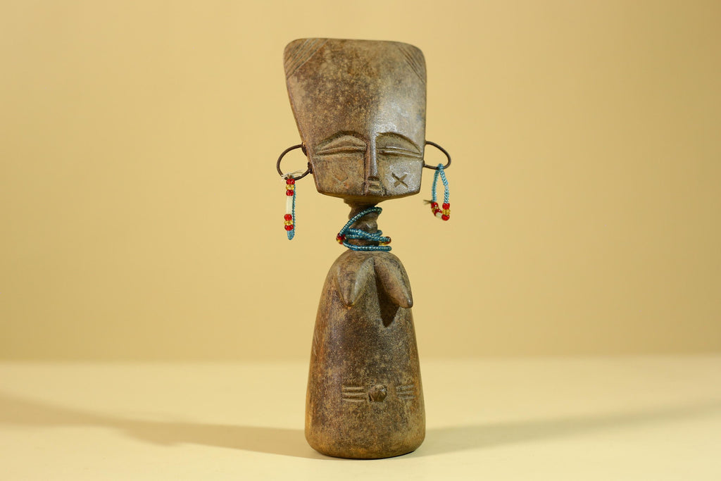 African Wooden Figure Hand-Carved With Beaded Decoration-G6296