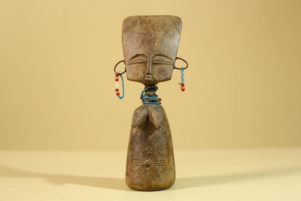 African Wooden Figure Hand-Carved With Beaded Decoration-G6296