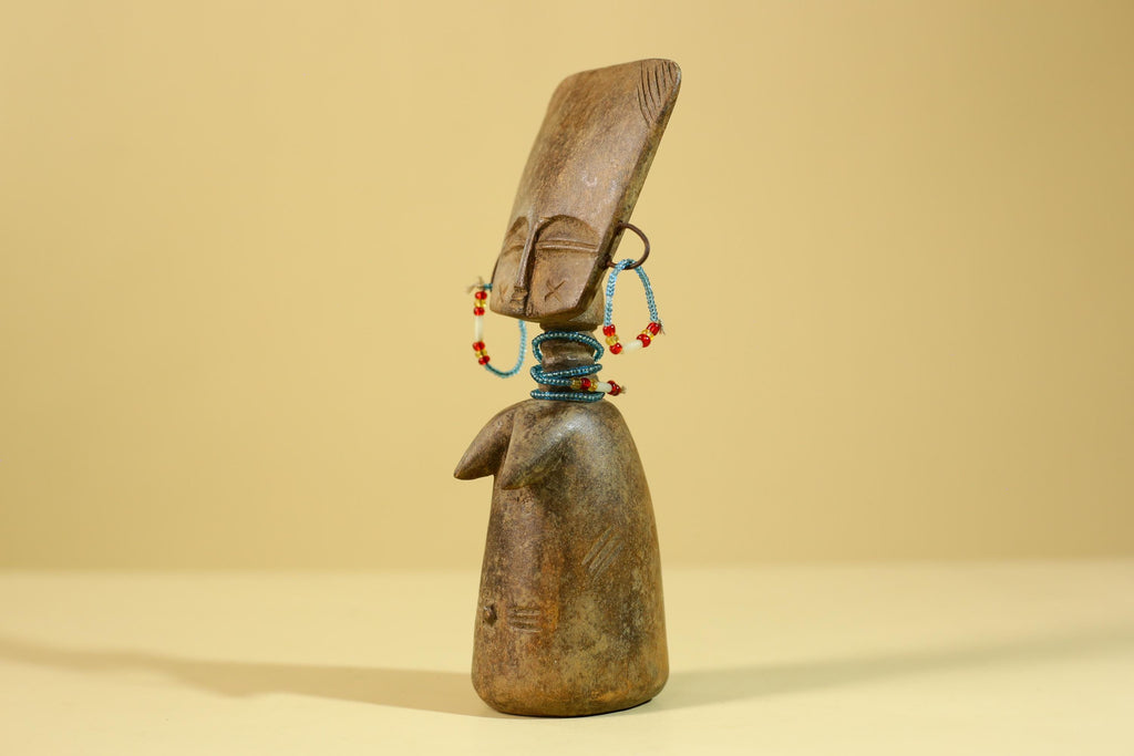 African Wooden Figure Hand-Carved With Beaded Decoration-G6296