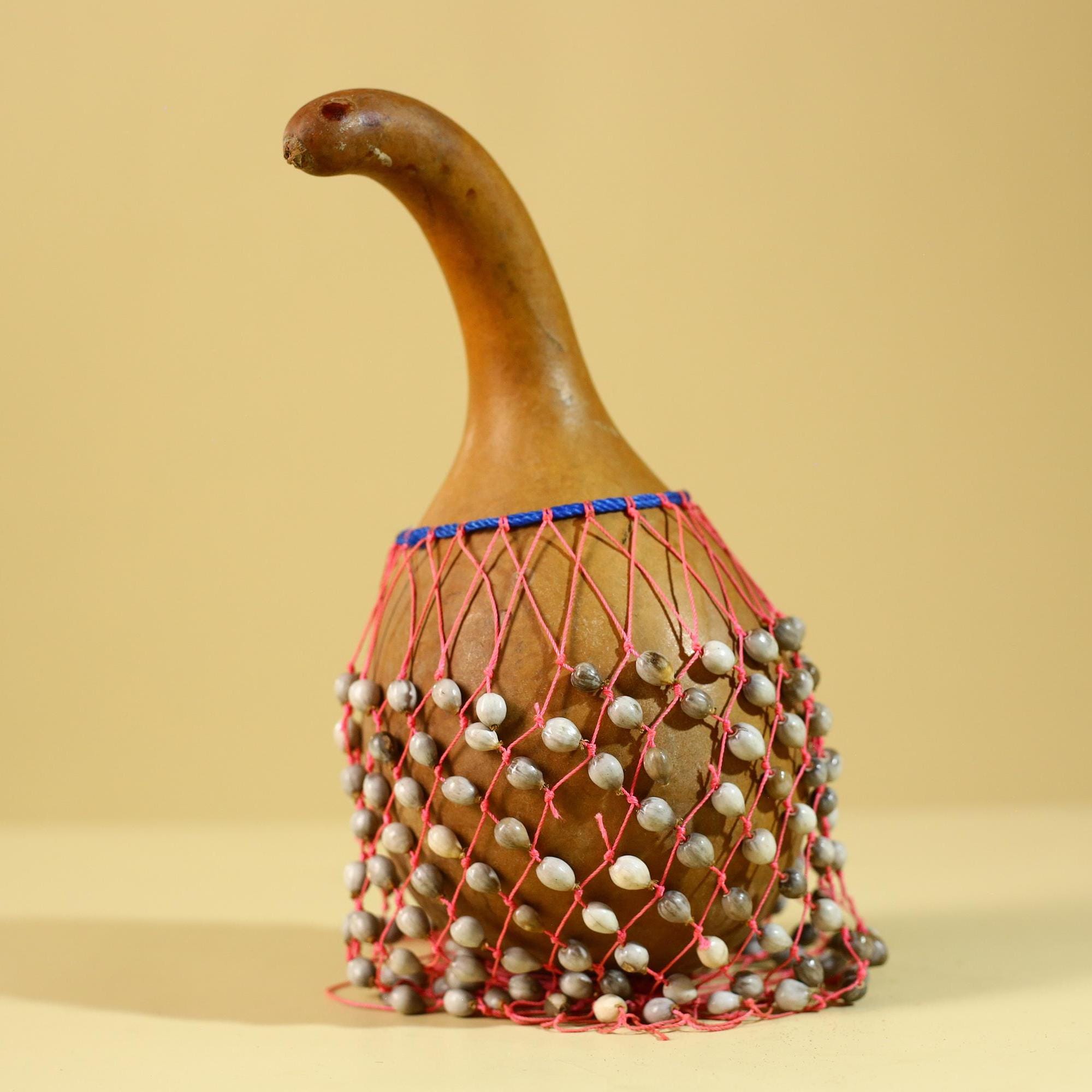 African Gourd Rattle Shaker Handcrafted With Beaded Net Percussion-G6298