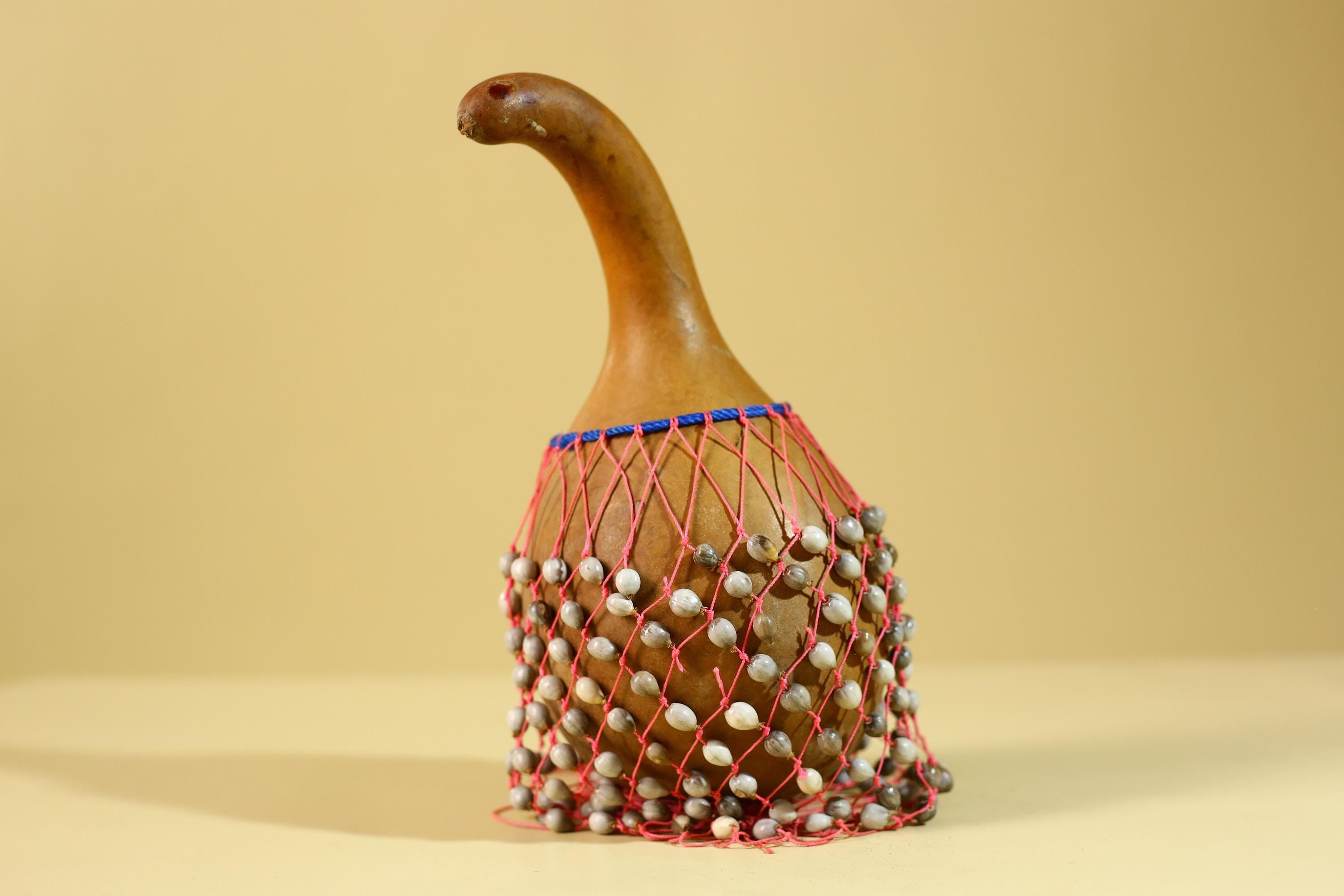 African Gourd Rattle Shaker Handcrafted With Beaded Net Percussion-G6298