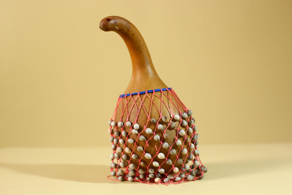 African Gourd Rattle Shaker Handcrafted With Beaded Net Percussion-G6298