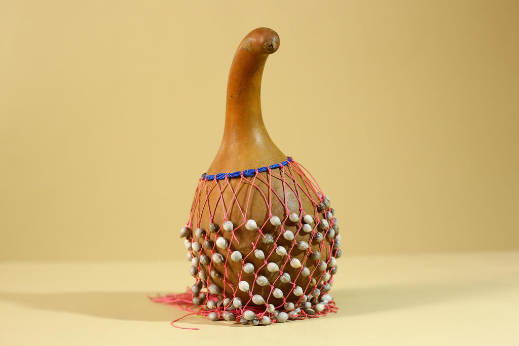 African Gourd Rattle Shaker Handcrafted With Beaded Net Percussion-G6298