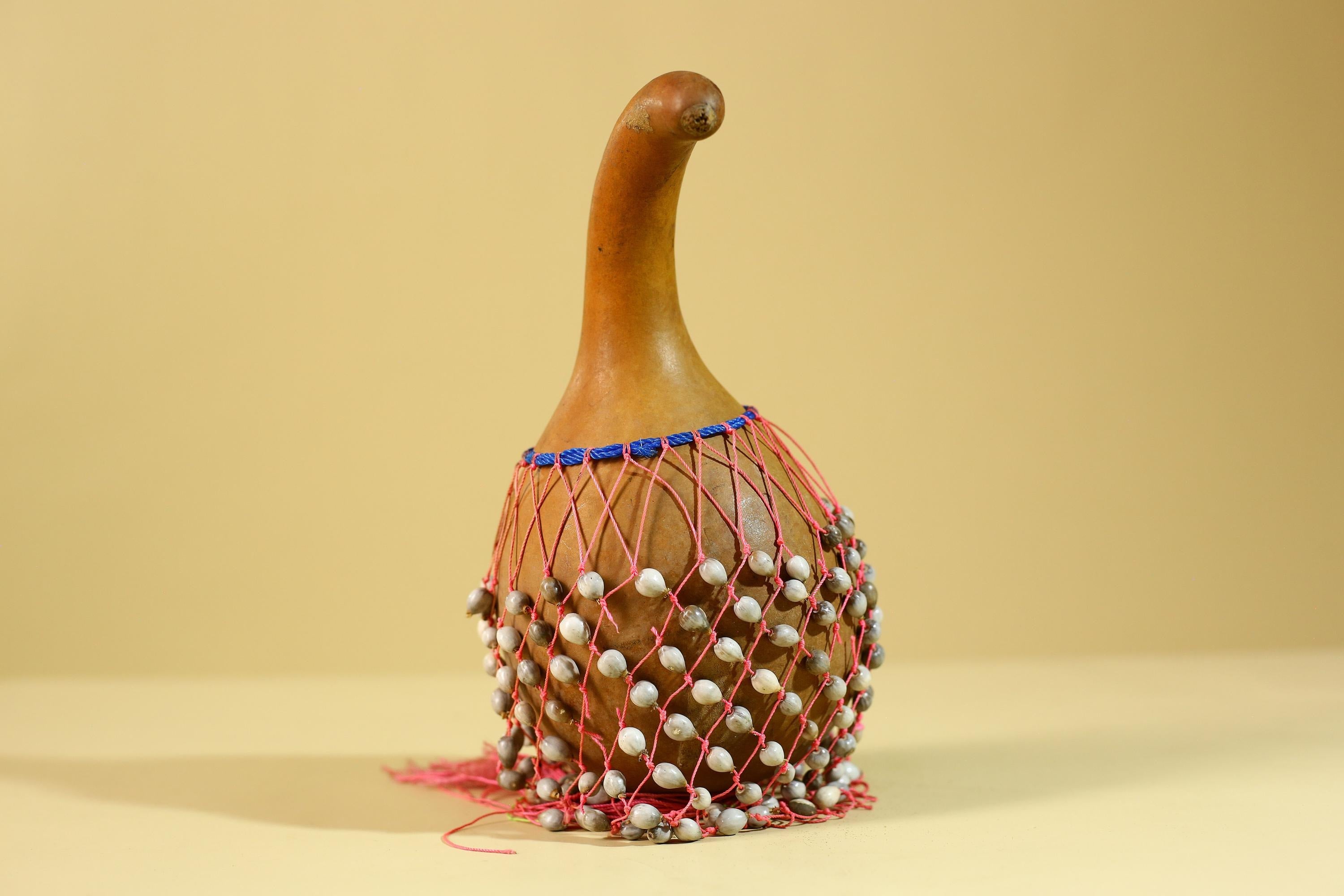 African Gourd Rattle Shaker Handcrafted With Beaded Net Percussion-G6298
