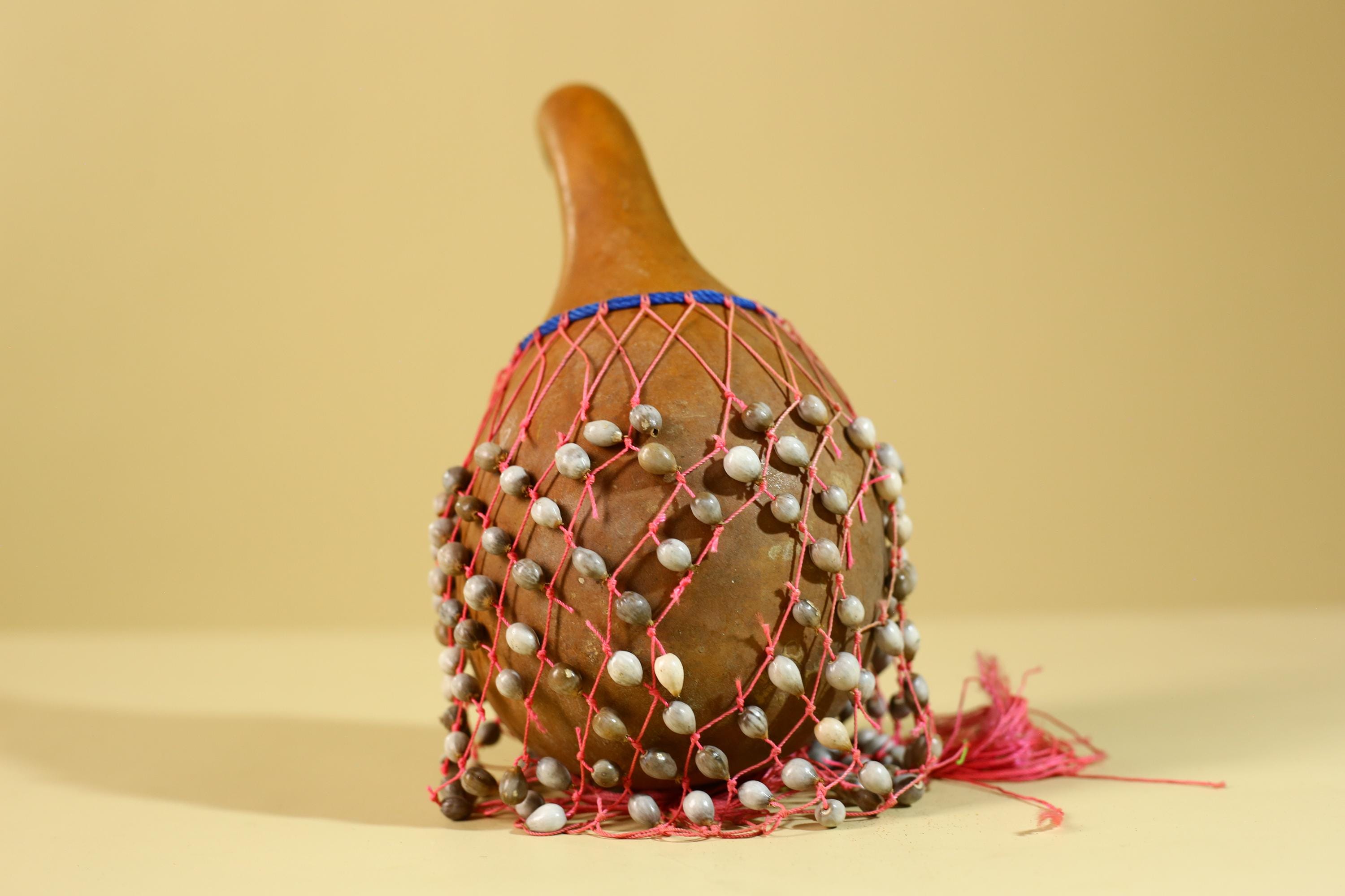 African Gourd Rattle Shaker Handcrafted With Beaded Net Percussion-G6298
