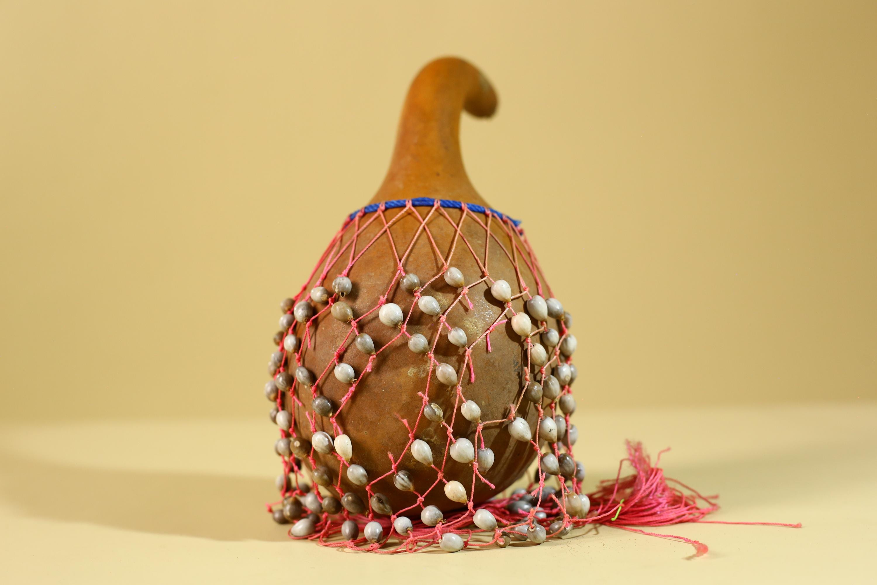 African Gourd Rattle Shaker Handcrafted With Beaded Net Percussion-G6298