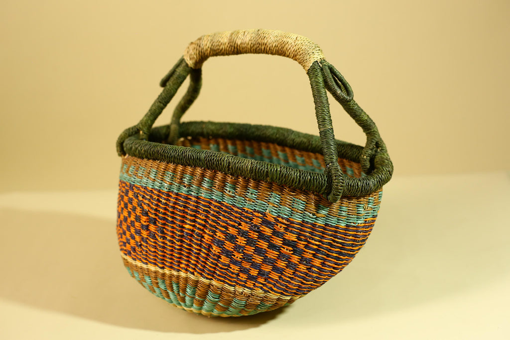 African Handwoven Basket With Handle Colorful Natural Fiber Decor-G6302