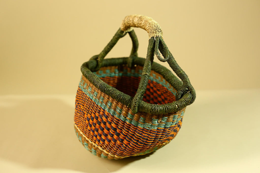 African Handwoven Basket With Handle Colorful Natural Fiber Decor-G6302