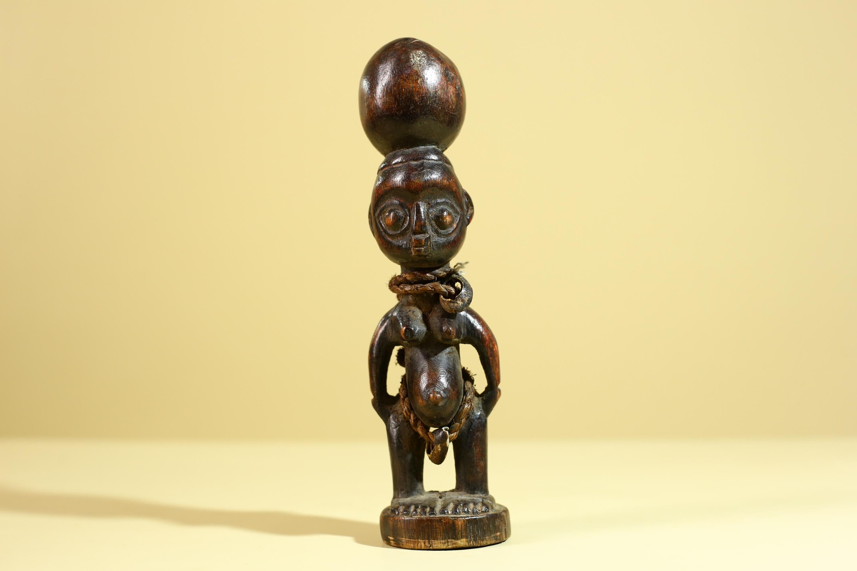 African Tribal Fertility Figure Sculpture Hand Carved Wood Decor Statue-G6316