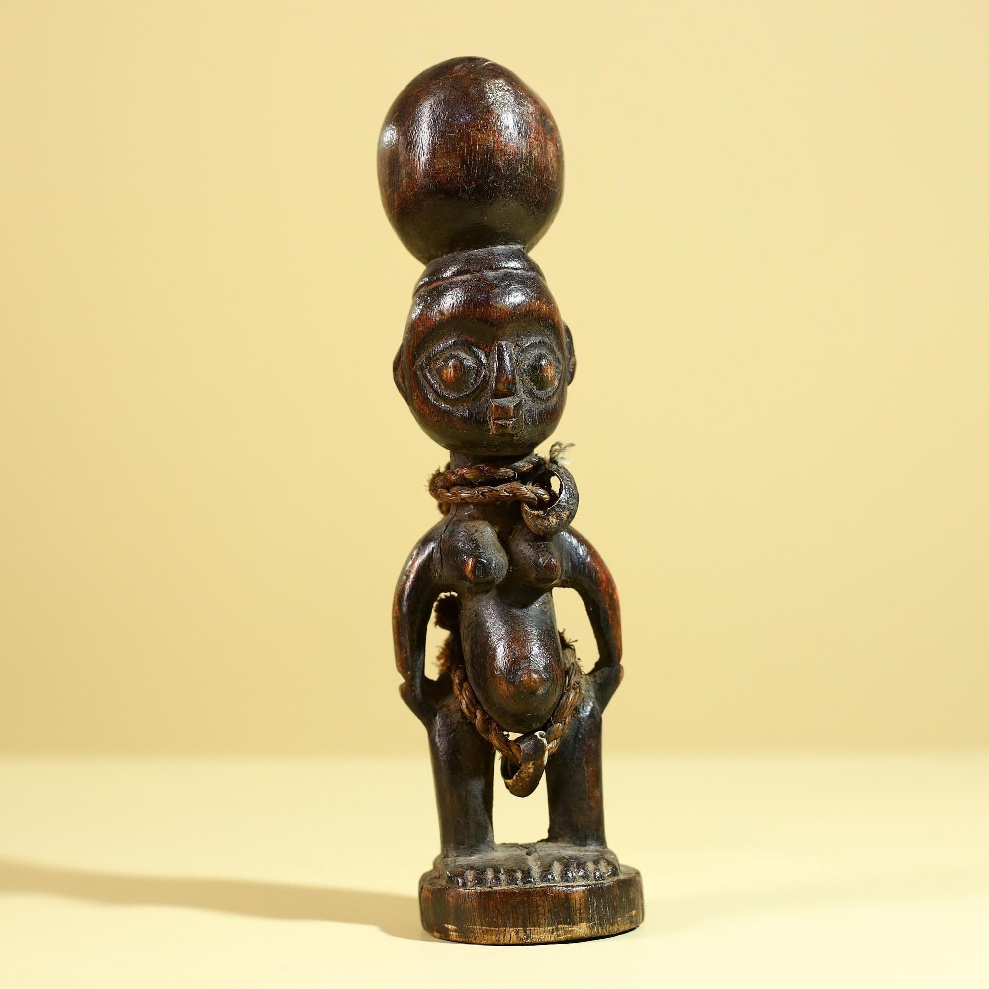 African Tribal Fertility Figure Sculpture Hand Carved Wood Decor Statue-G6316