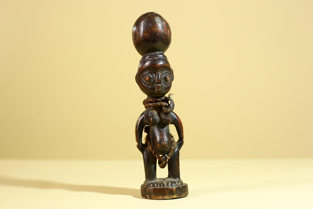 African Tribal Fertility Figure Sculpture Hand Carved Wood Decor Statue-G6316