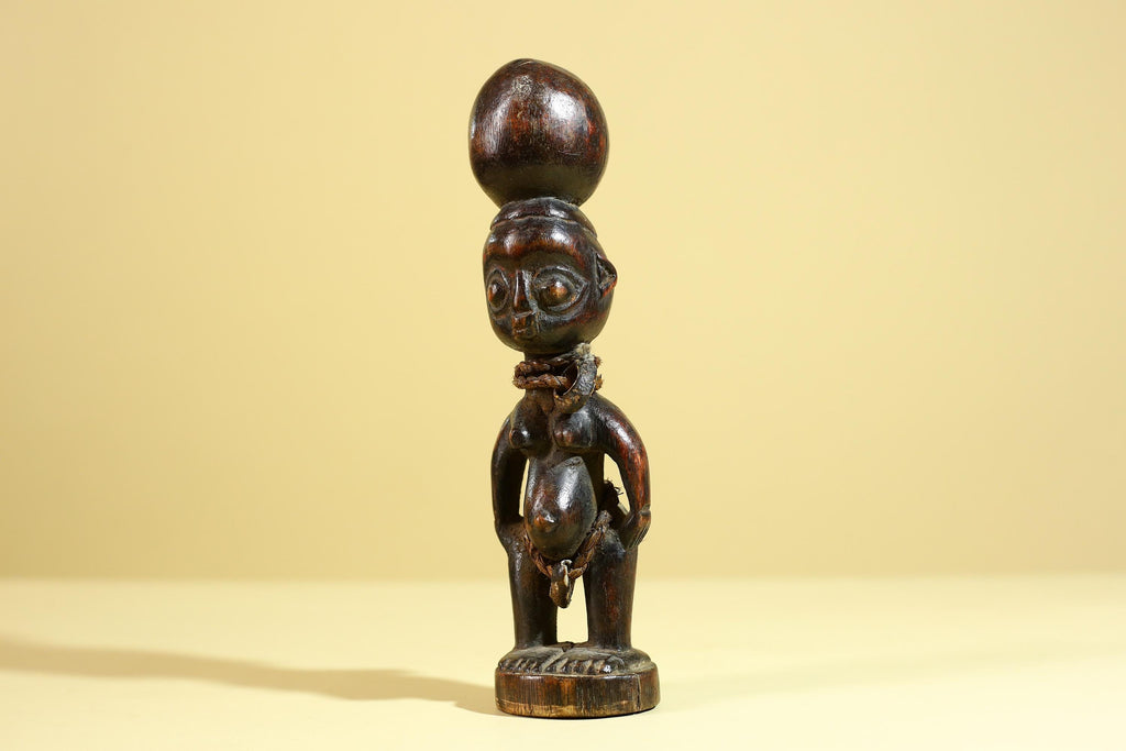 African Tribal Fertility Figure Sculpture Hand Carved Wood Decor Statue-G6316