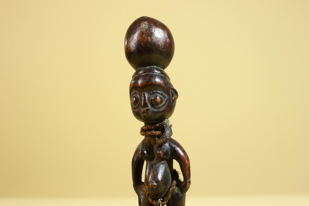 African Tribal Fertility Figure Sculpture Hand Carved Wood Decor Statue-G6316