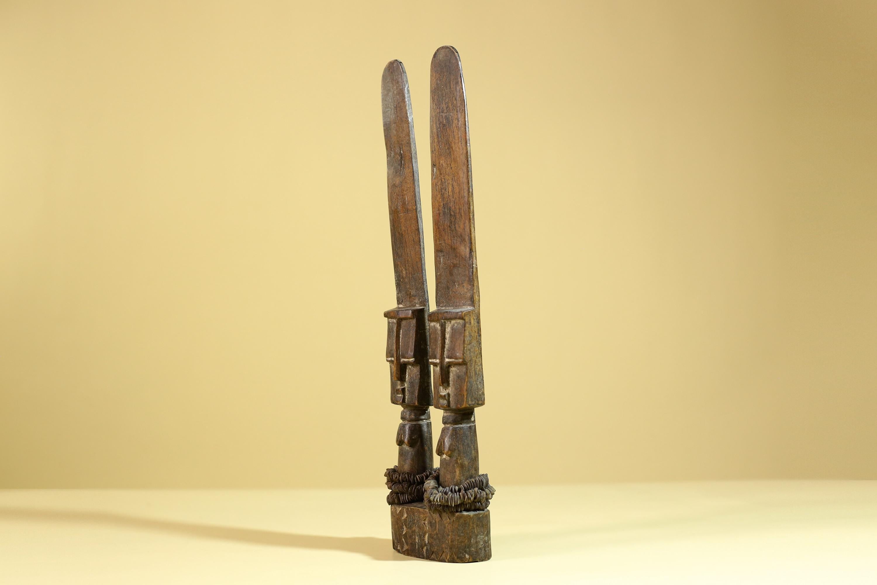 Vintage African Tribal Twin Figure Sculpture Hand Carved Wood Decor Artifact-G4782