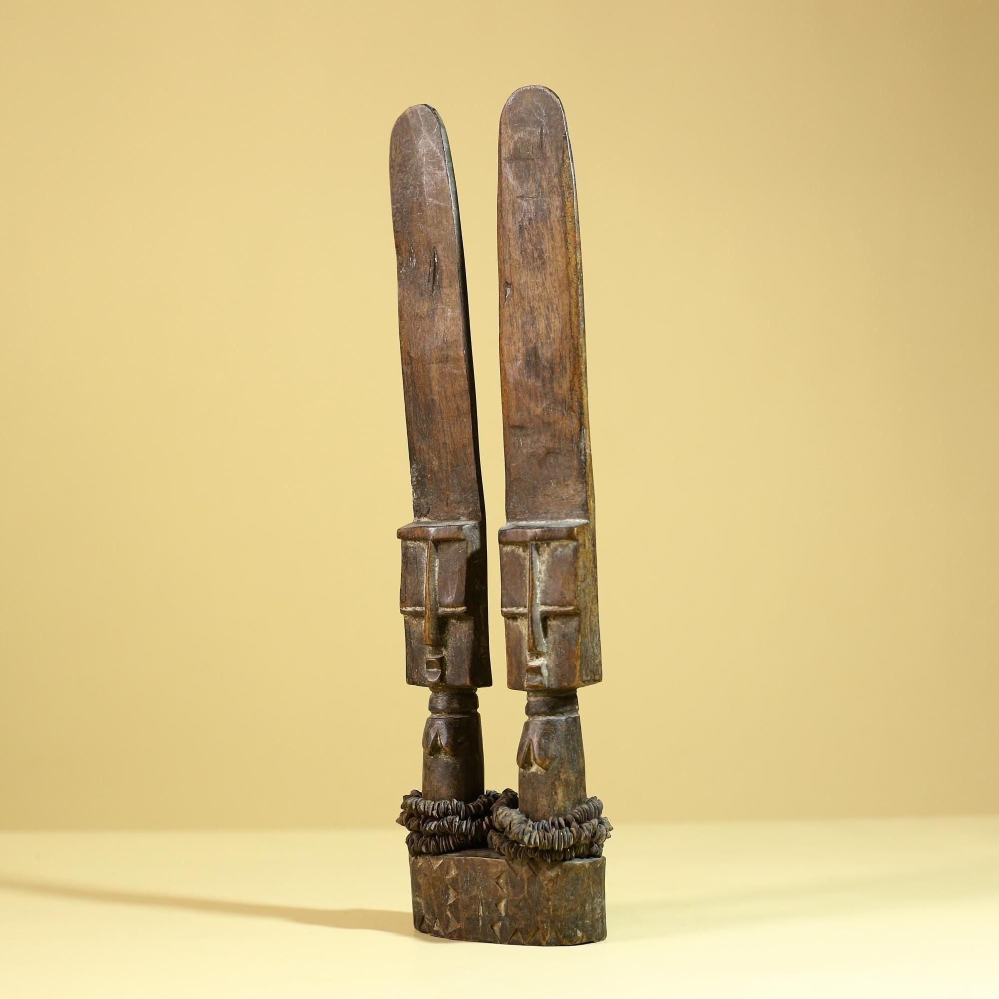 Vintage African Tribal Twin Figure Sculpture Hand Carved Wood Decor Artifact-G4782
