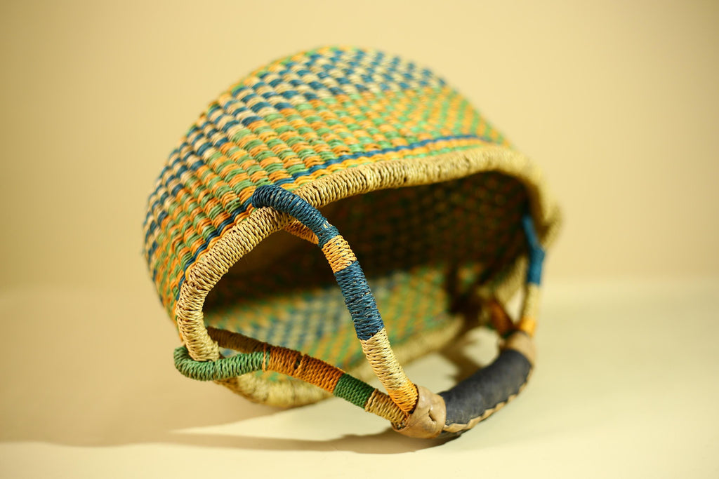 African Bolga Basket Handwoven Grass Market Basket Tribal Storage Decor Ghana-G6319