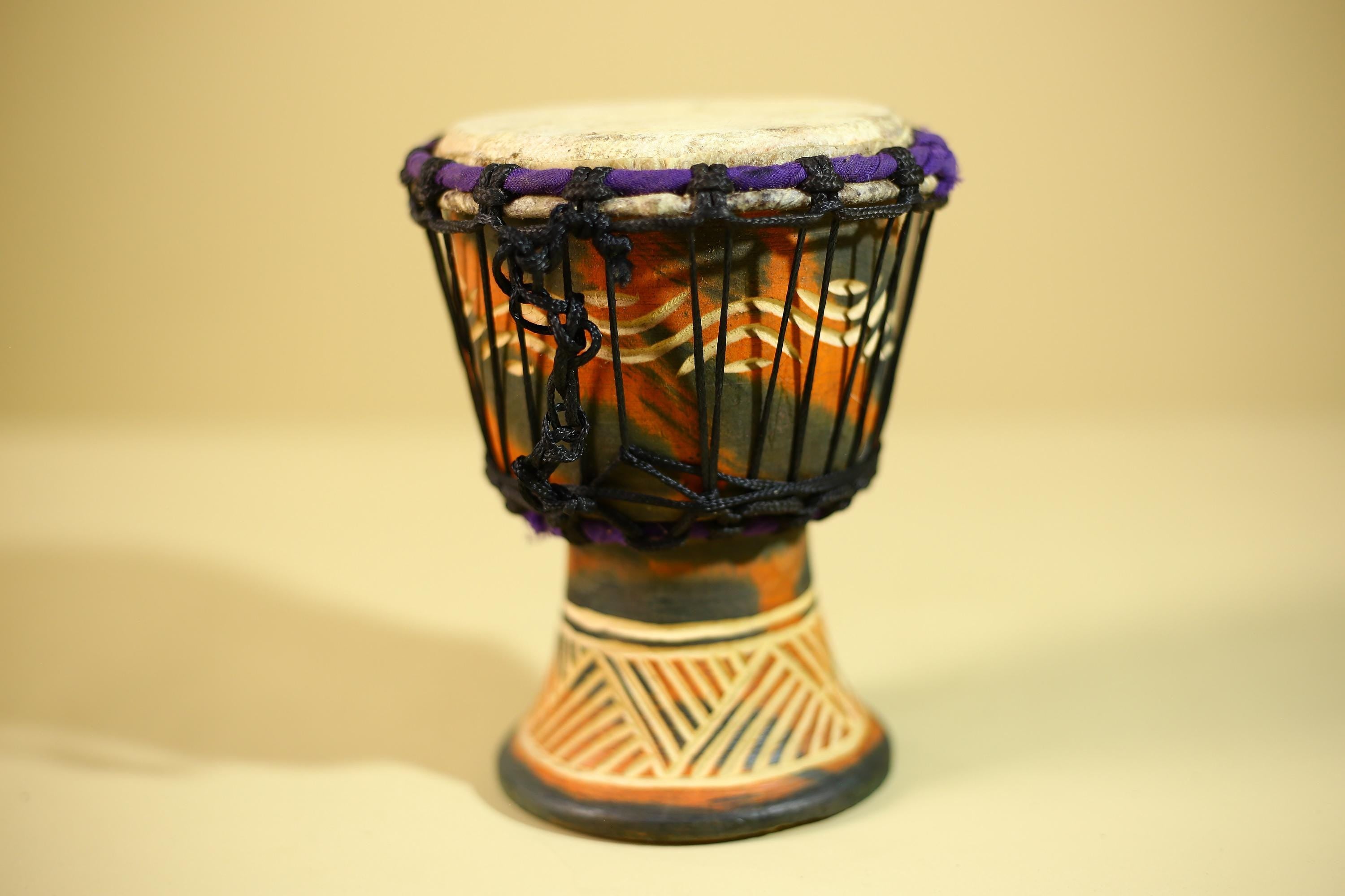African Hand Drum Painted Wood Djembe Style Tribal Percussion Decor-G6320