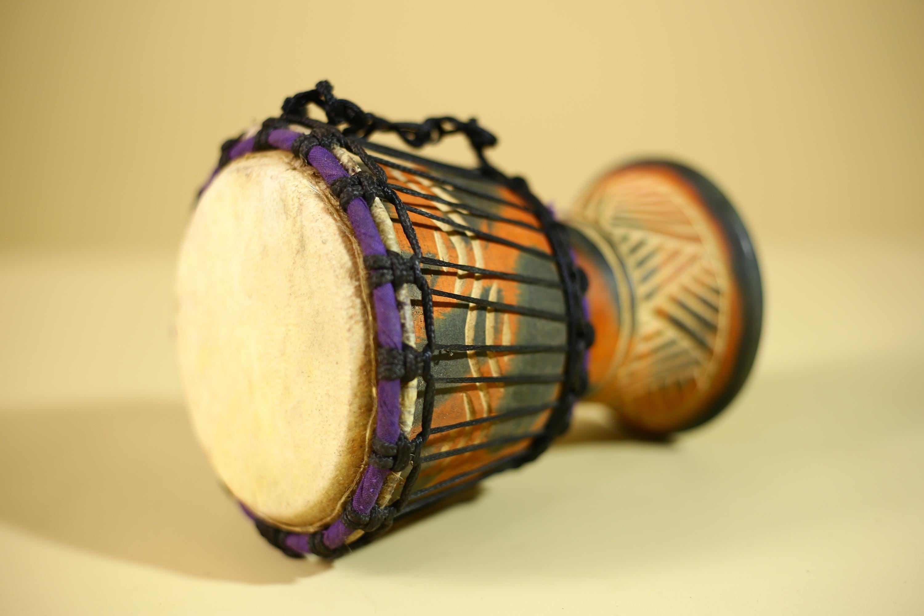 African Hand Drum Painted Wood Djembe Style Tribal Percussion Decor-G6320