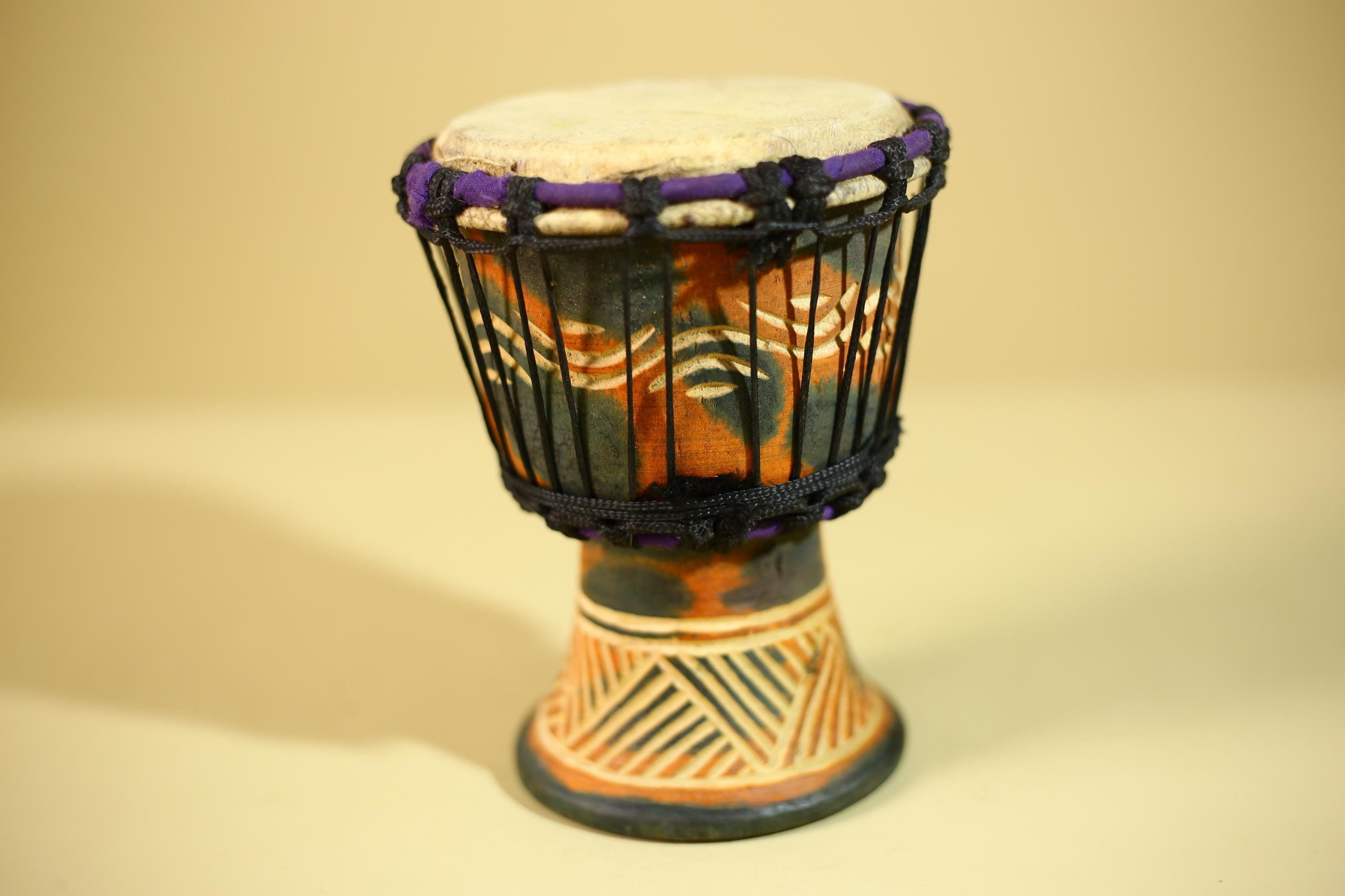 African Hand Drum Painted Wood Djembe Style Tribal Percussion Decor-G6320