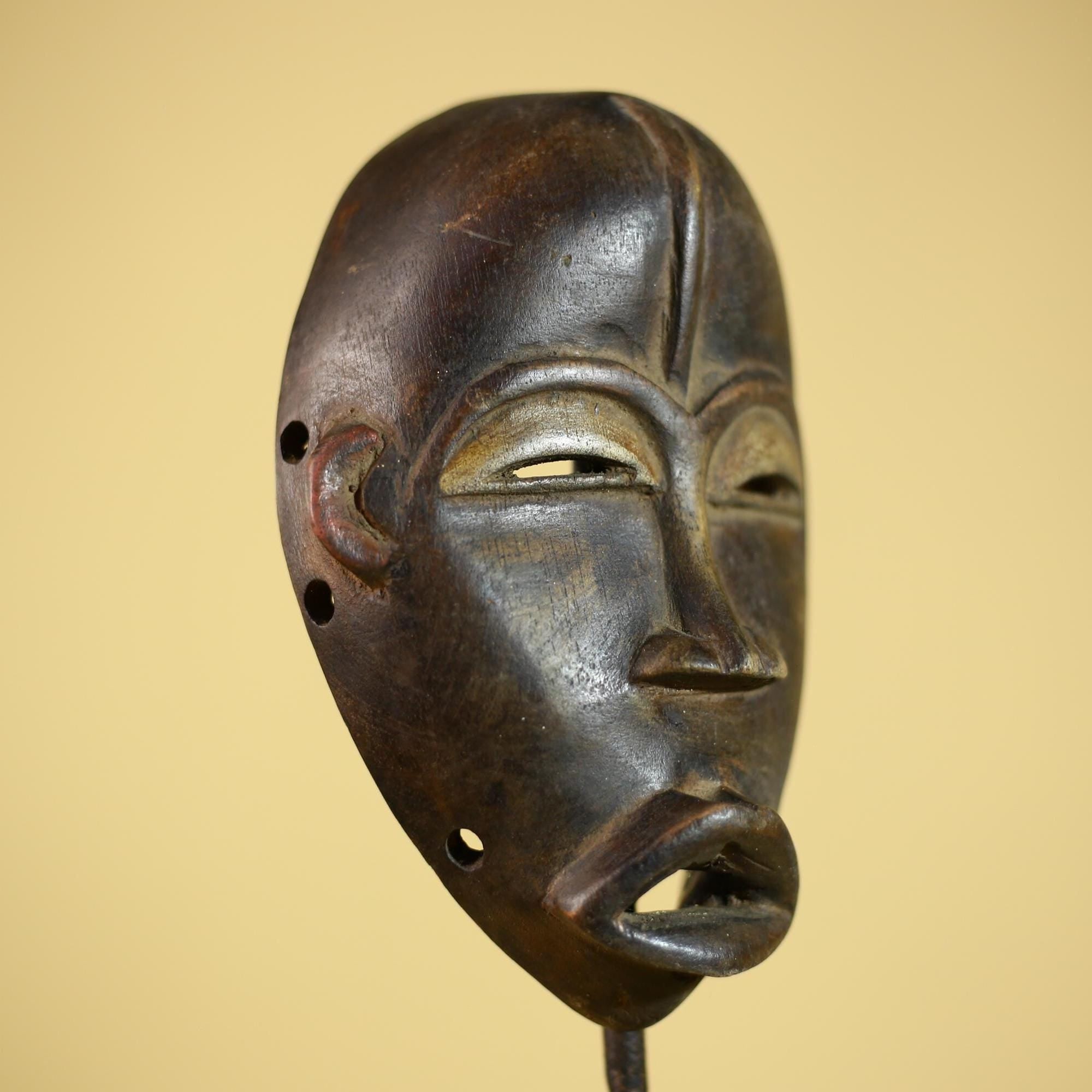African Wooden Mask Hand Carved Tribal Face Traditional Wall Hanging -G6323