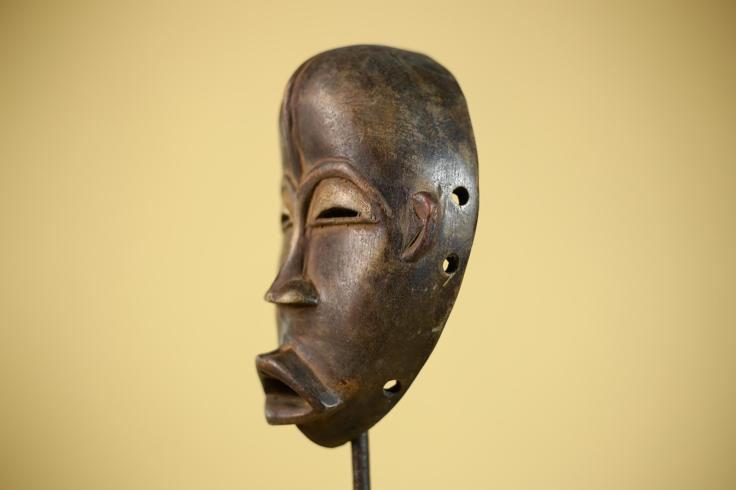 African Wooden Mask Hand Carved Tribal Face Traditional Wall Hanging -G6323