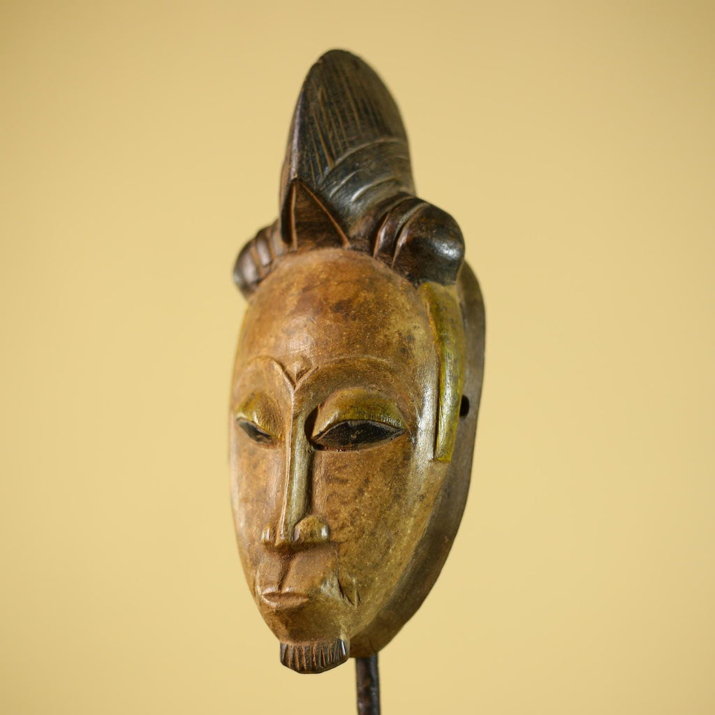 Vintage African Tribal Mask Hand Carved Wood Wall Hanging Sculpture-G6325