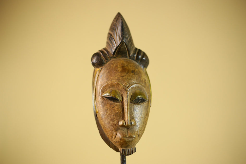 Vintage African Tribal Mask Hand Carved Wood Wall Hanging Sculpture-G6325