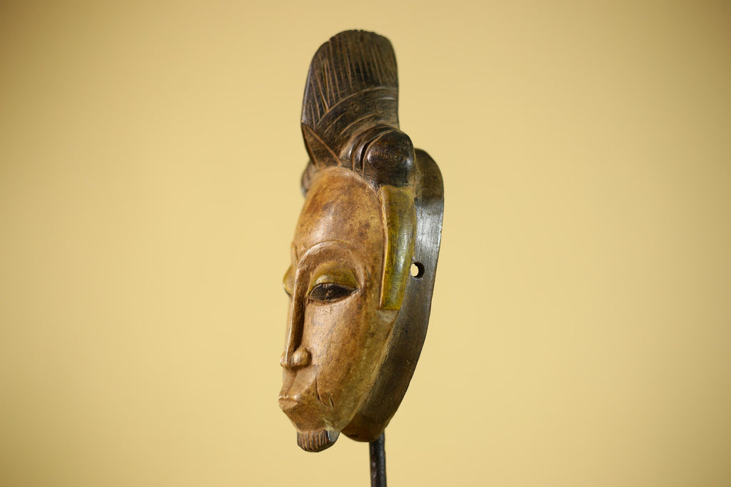 Vintage African Tribal Mask Hand Carved Wood Wall Hanging Sculpture-G6325