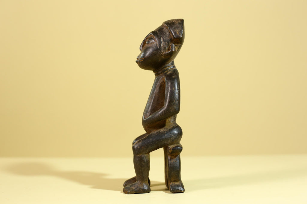 African Wooden Figure Seated Tribal Hand Carved Sculpture, Ethnic Art-G6306