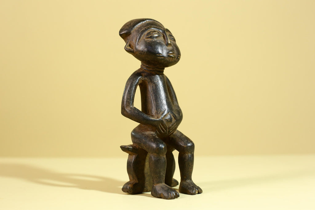 African Wooden Figure Seated Tribal Hand Carved Sculpture, Ethnic Art-G6306