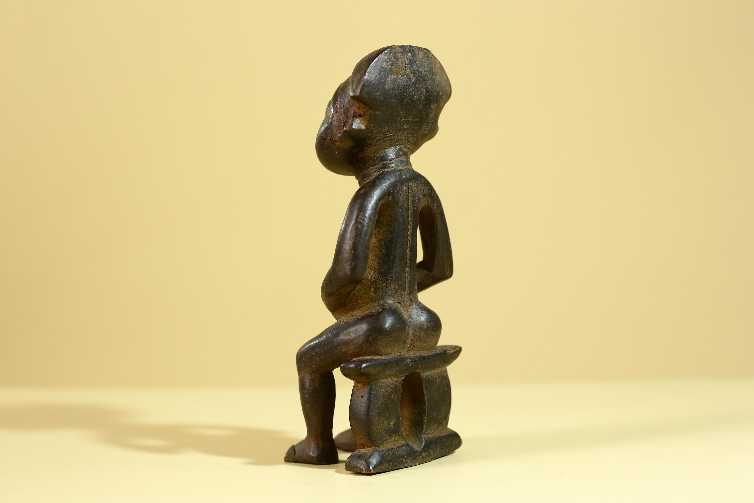 African Wooden Figure Seated Tribal Hand Carved Sculpture, Ethnic Art-G6306