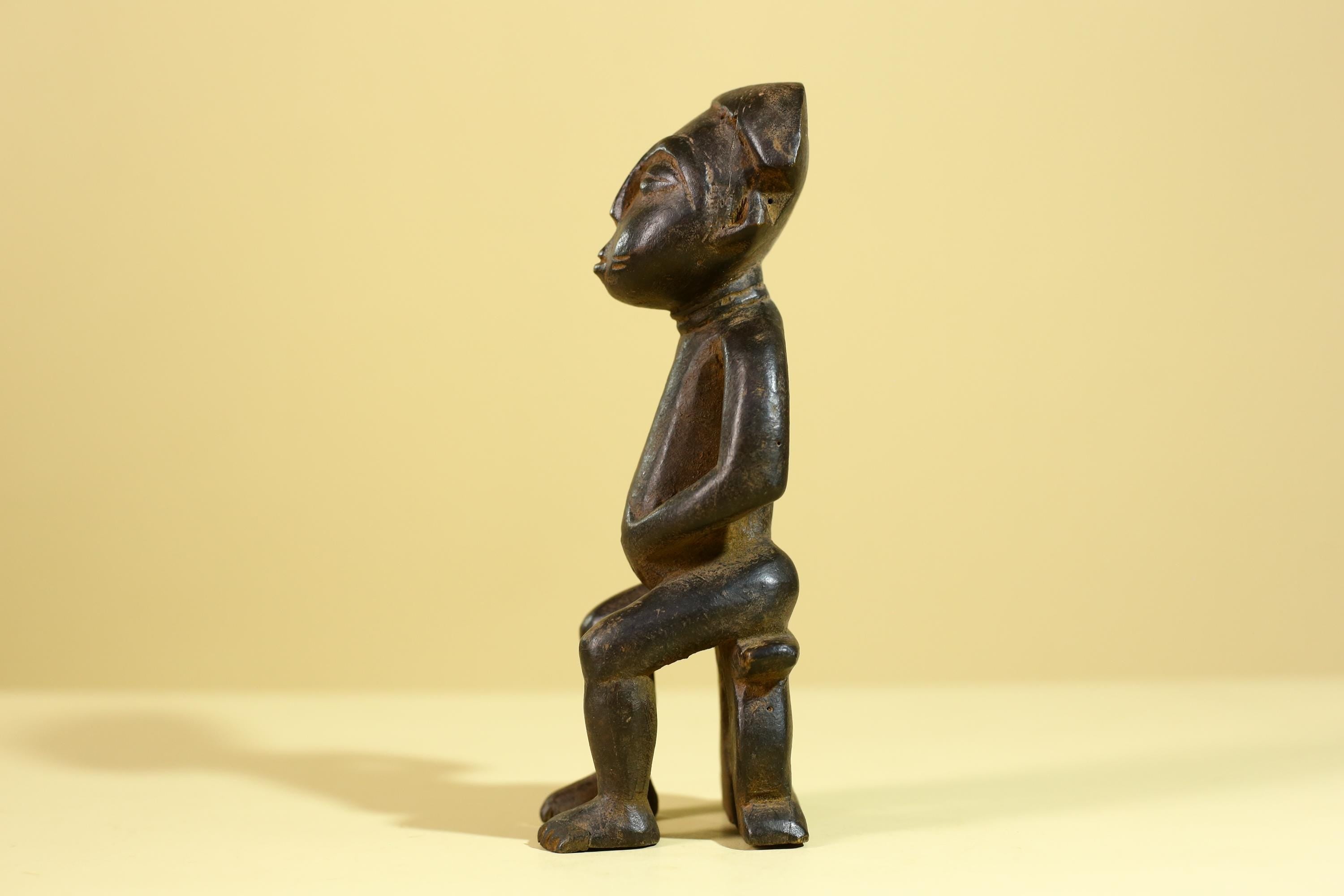 African Wooden Figure Seated Tribal Hand Carved Sculpture, Ethnic Art-G6306