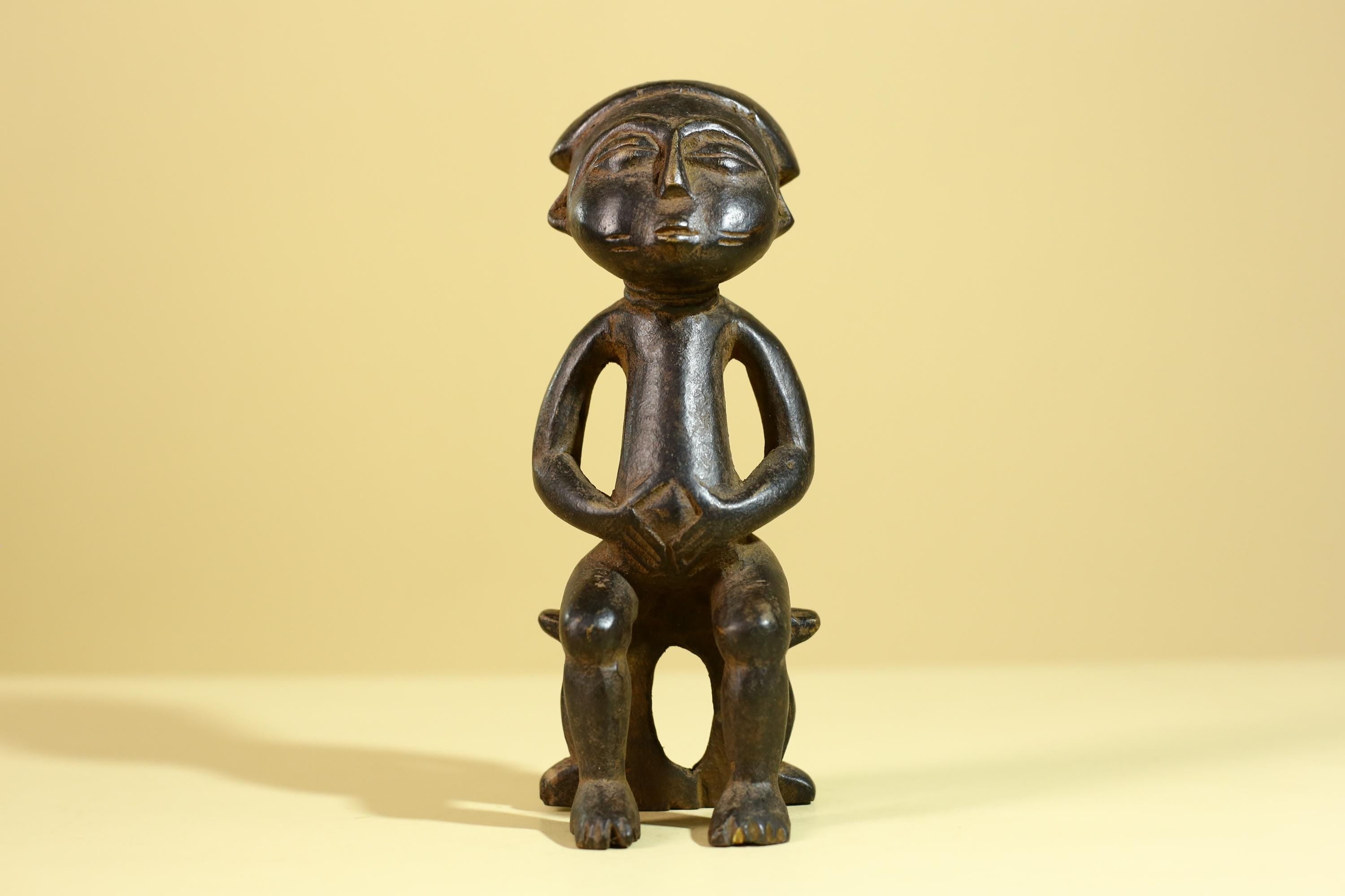African Wooden Figure Seated Tribal Hand Carved Sculpture, Ethnic Art-G6306