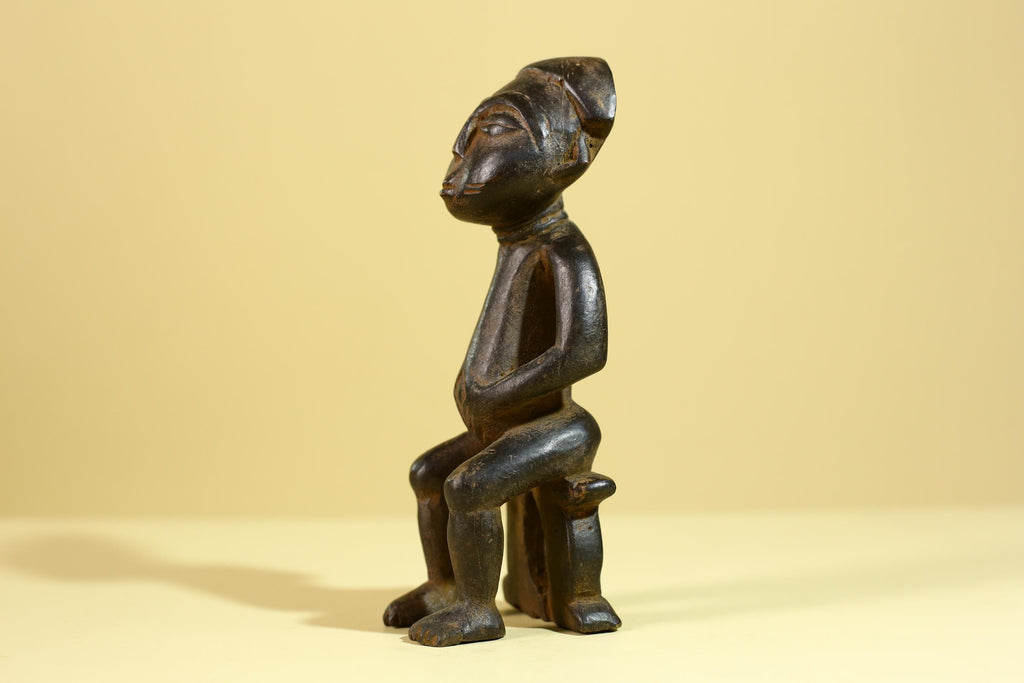 African Wooden Figure Seated Tribal Hand Carved Sculpture, Ethnic Art-G6306