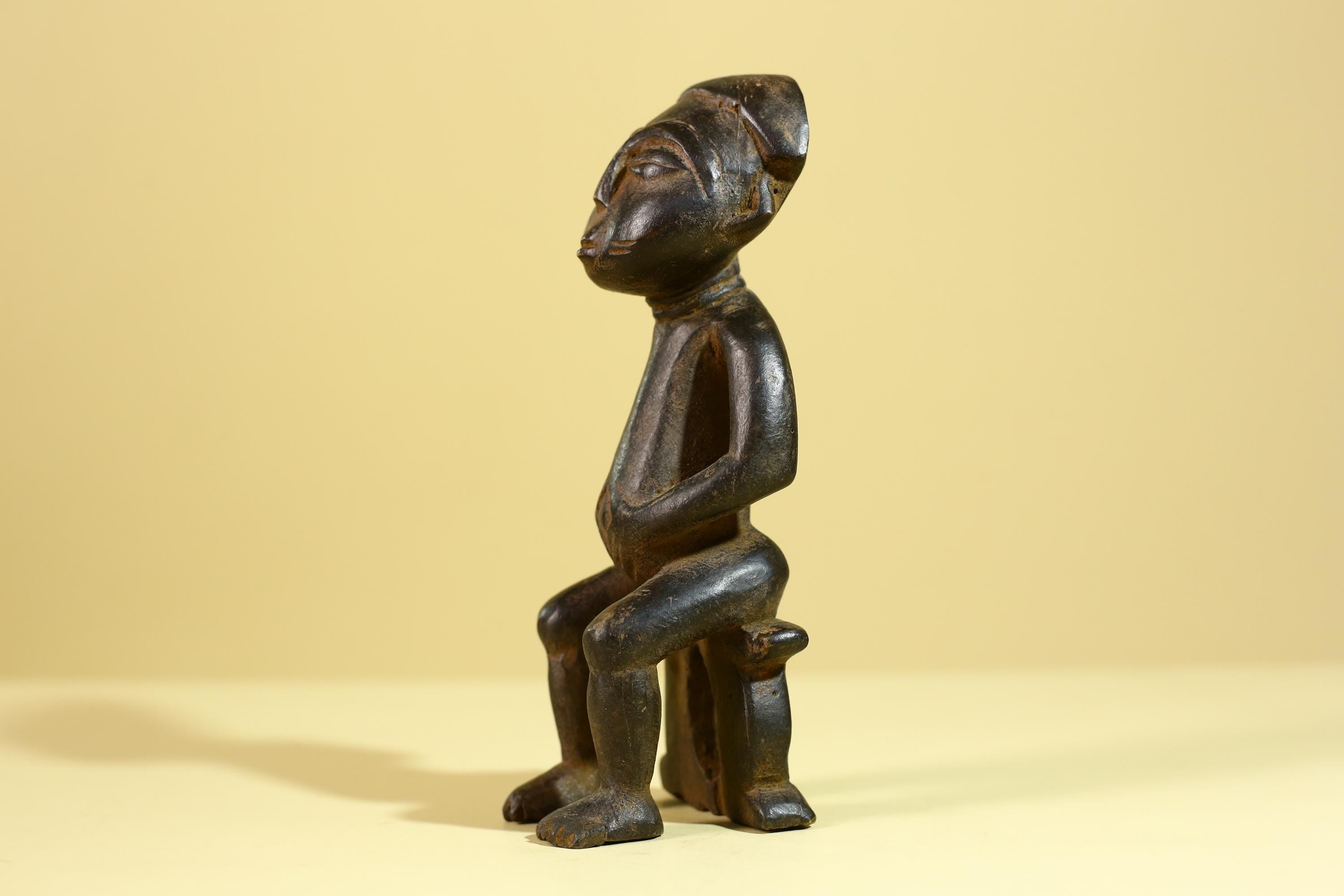 African Wooden Figure Seated Tribal Hand Carved Sculpture, Ethnic Art-G6306