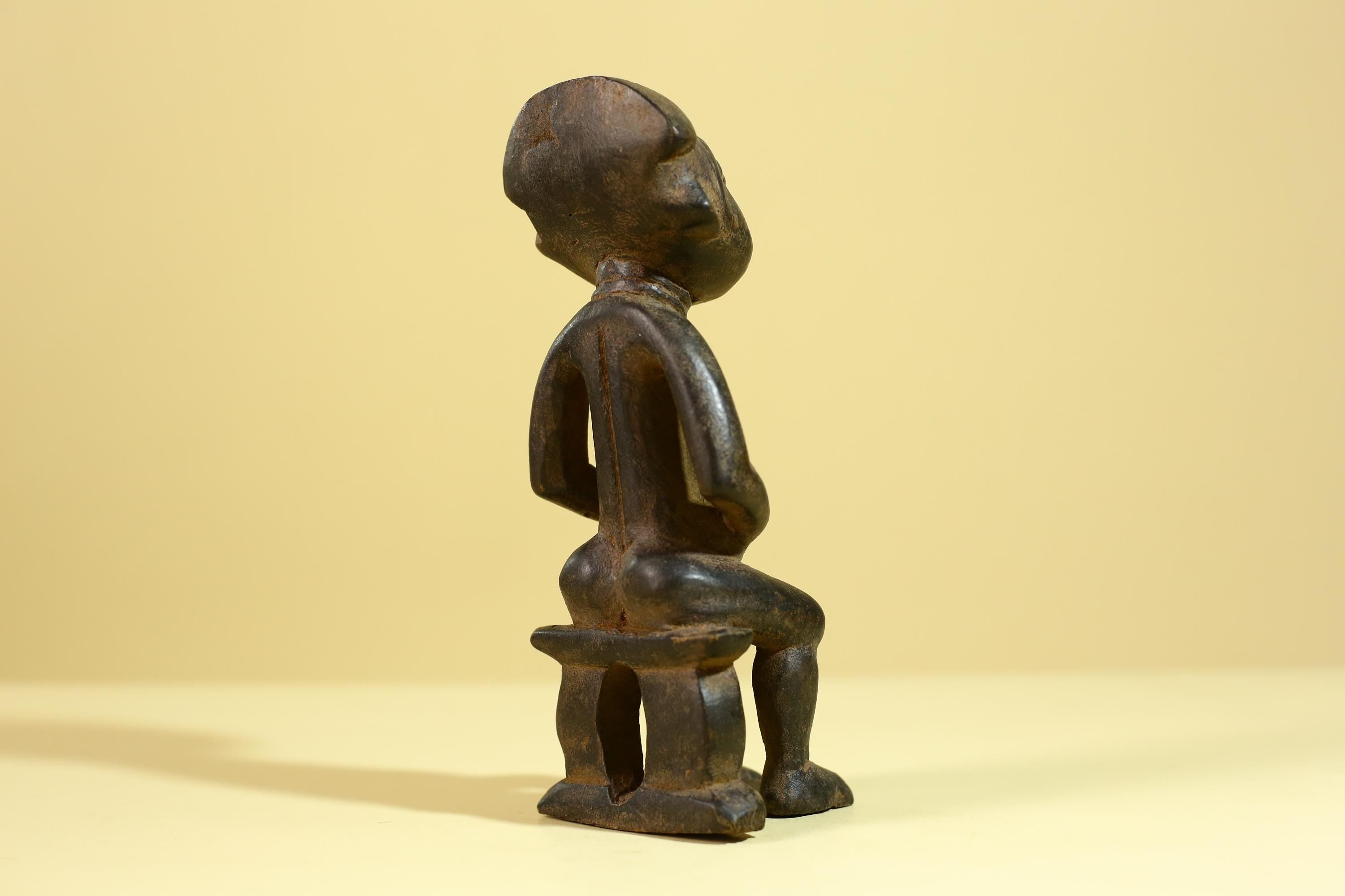 African Wooden Figure Seated Tribal Hand Carved Sculpture, Ethnic Art-G6306