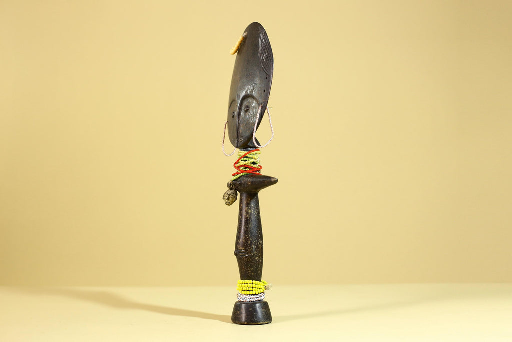 African Fertility Figure Sculpture Hand Carved Wooden Tribal Art With Beads-G6307
