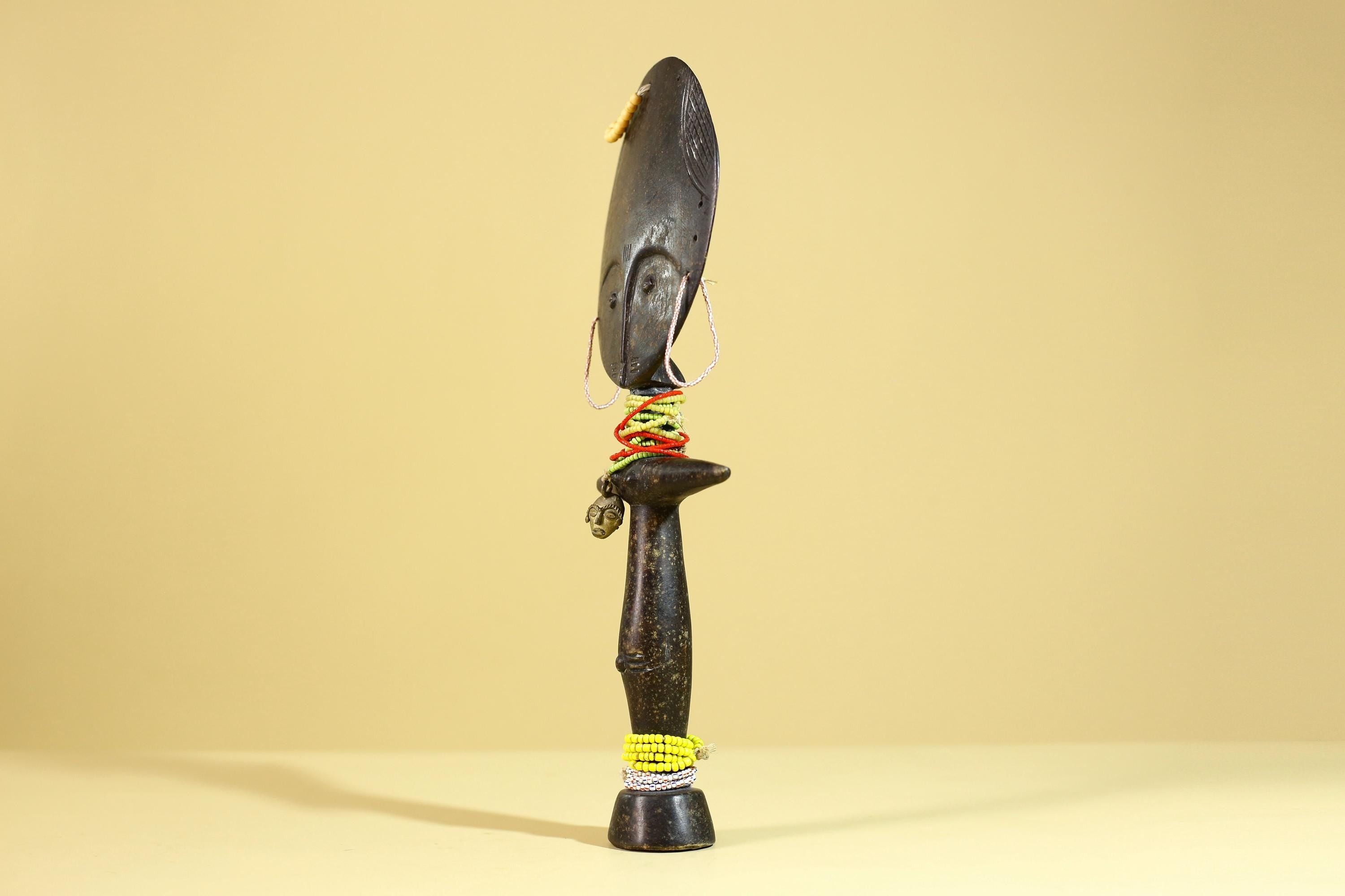 African Fertility Figure Sculpture Hand Carved Wooden Tribal Art With Beads-G6307