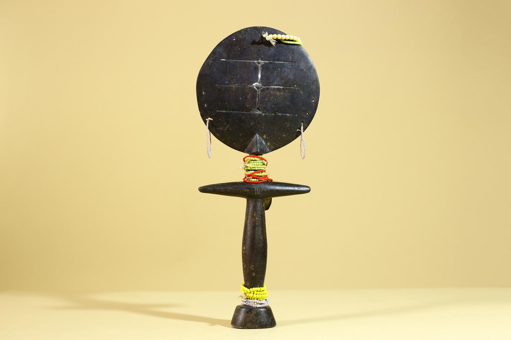 African Fertility Figure Sculpture Hand Carved Wooden Tribal Art With Beads-G6307