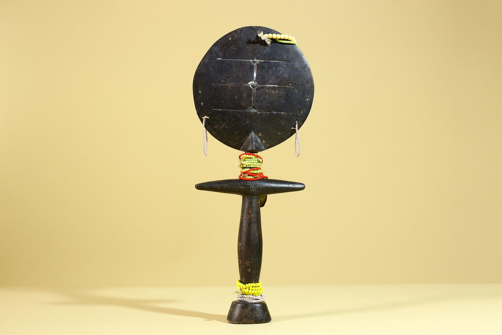 African Fertility Figure Sculpture Hand Carved Wooden Tribal Art With Beads-G6307