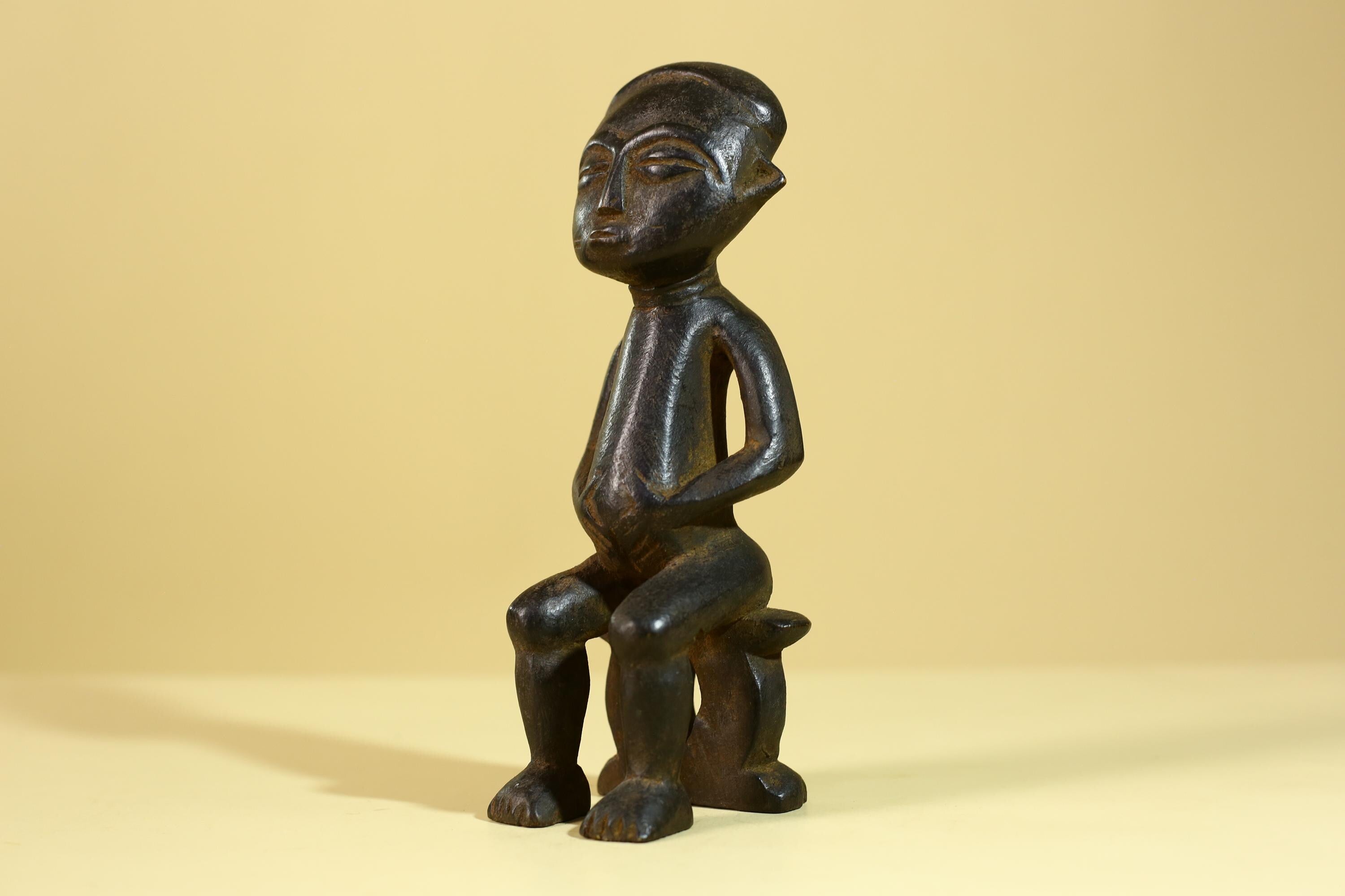 African Seated Wooden Figure, Tribal Hand Carved Sculpture, Vintage Folk Art-G6308