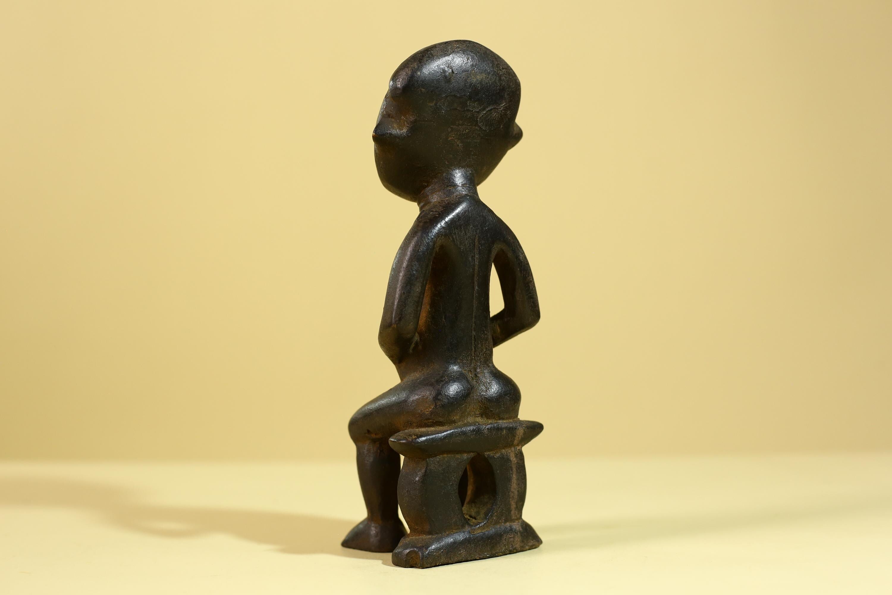 African Seated Wooden Figure, Tribal Hand Carved Sculpture, Vintage Folk Art-G6308