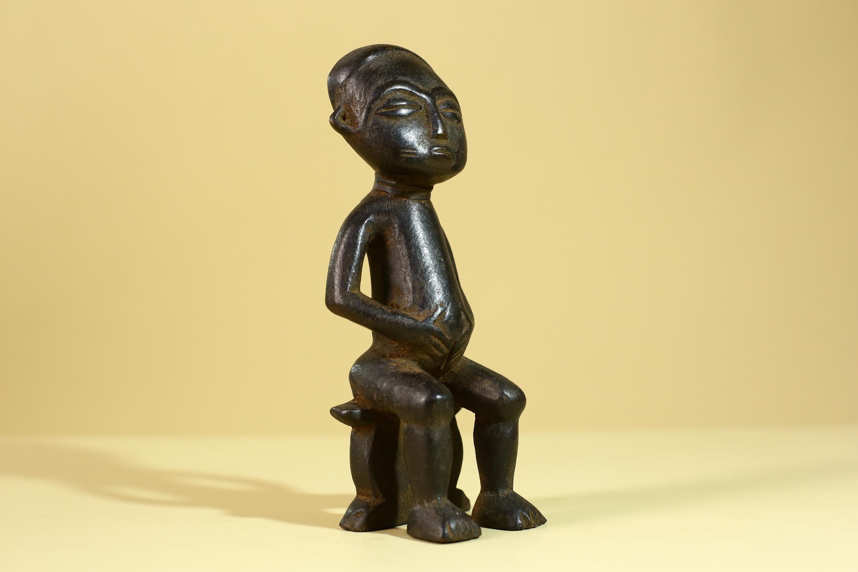 African Seated Wooden Figure, Tribal Hand Carved Sculpture, Vintage Folk Art-G6308
