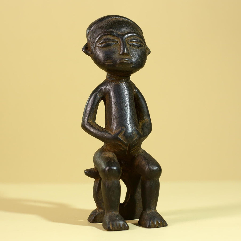 African Seated Wooden Figure, Tribal Hand Carved Sculpture, Vintage Folk Art-G6308