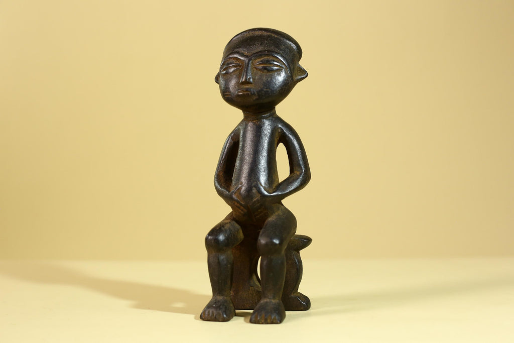 African Seated Wooden Figure, Tribal Hand Carved Sculpture, Vintage Folk Art-G6308