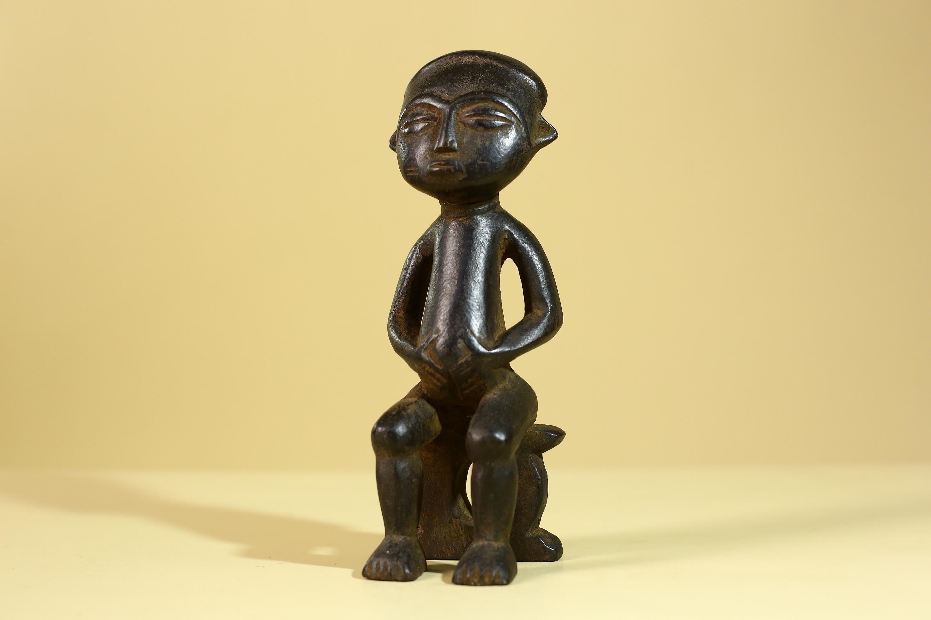 African Seated Wooden Figure, Tribal Hand Carved Sculpture, Vintage Folk Art-G6308