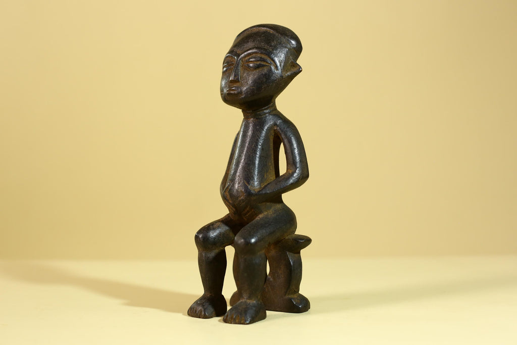 African Seated Wooden Figure, Tribal Hand Carved Sculpture, Vintage Folk Art-G6308