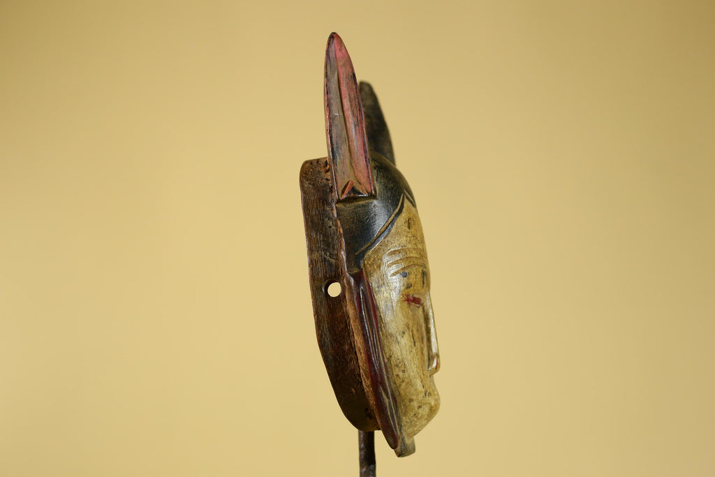 African Baule Style Horned Mask Hand Carved Wood Tribal Wall Art-G5393