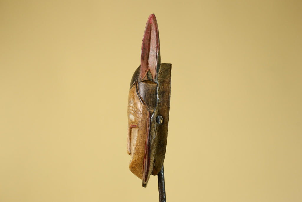 African Baule Style Horned Mask Hand Carved Wood Tribal Wall Art-G5393