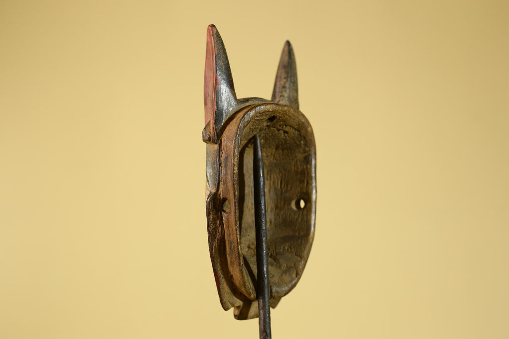 African Baule Style Horned Mask Hand Carved Wood Tribal Wall Art-G5393